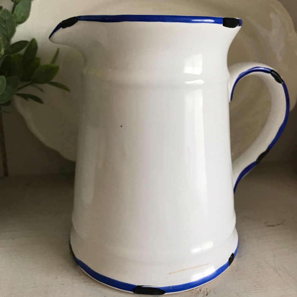Ceramic white pitcher. Farmhouse vintage look.